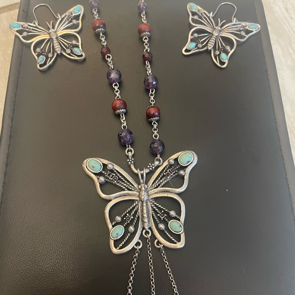 Silver Butterfly Jewelry Set with Turquoise Accents by Lucky 🍀
